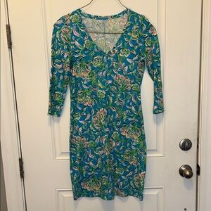 Lilly Pulitzer Tessa V-Neck 3/4 Sleeve Vibrant Floral Long Sleeve Dress size XS